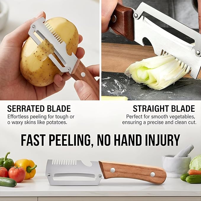 2-Pack Premium Vegetable Peeler with Wooden Handle and Bottle Opener, Multi-Functional Vegetable Peeler for Kitchen, Kitchen Gadgets Tool for Fruit Pumpkin Peeling Potato Carrot Veggie Peeler
