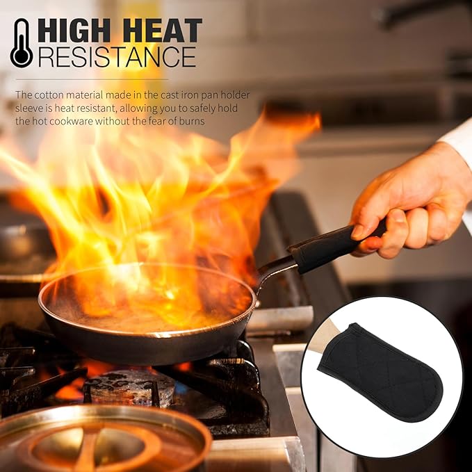 Dandat 24 Set Hot Handle Covers for Daily Replace Use Gift Pan Handle Sleeve Covers Heat Resistant Cast Iron Holder Sleeve Washable Handgrip Mitts for Christmas Kitchen Gifts Craft (Black)