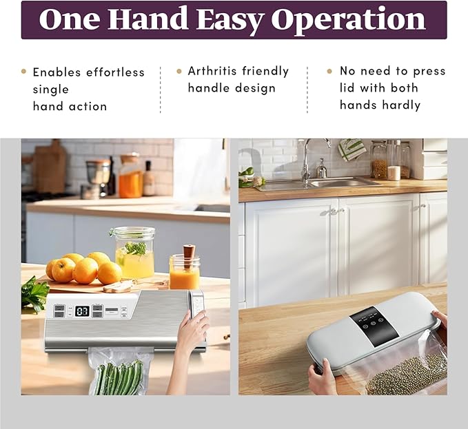 Mesliese Vacuum Sealer Machine, 95kPa 140W Double Seal Powerful Food Sealer, One Hand Operation Food Storage with Build-in Cutter & Roll Storage, ETL Tested (White)