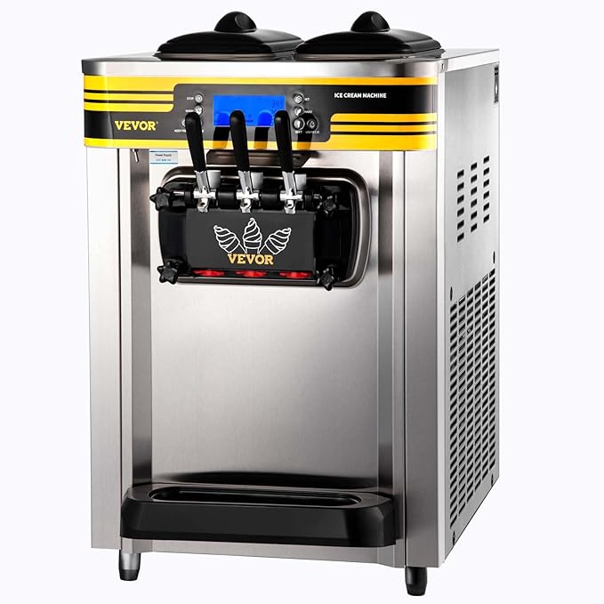 VEVOR Commercial Ice Cream Maker, 22-30L/H Yield, Countertop Soft Serve Machine with 2x6L Hopper 2L Cylinder LCD Panel Puffing Shortage Alarm, Frozen Yogurt Maker for Restaurant Snack Bar