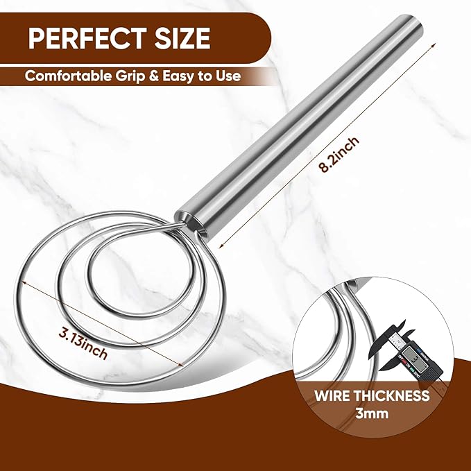 Maxjoy Danish Dough Whisk Stainless Steel Hook Dutch Style Bread Mixer for Sourdough Making Tool