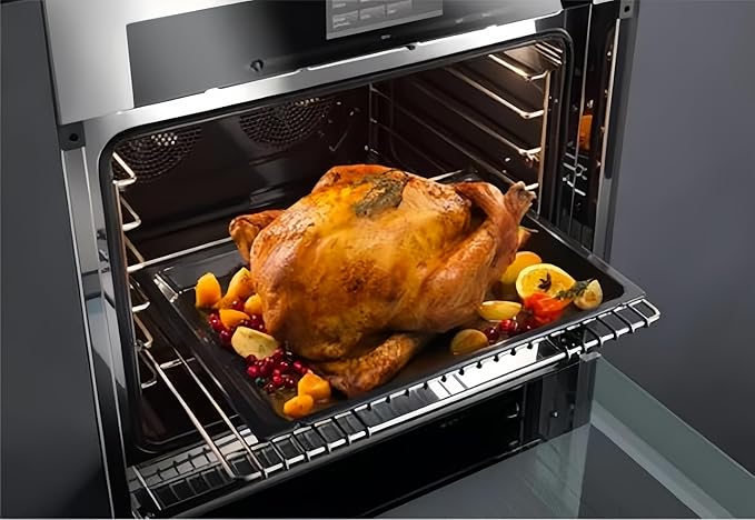 Stainless Steel Sturdy Roasting Pan with Cooling Rack – Oven, Toaster & Grill Safe, Deep Edge, Smooth Finish, Dishwasher Safe – Perfect for Turkey, Chicken, BBQ (17.5x13.6x2.8in)