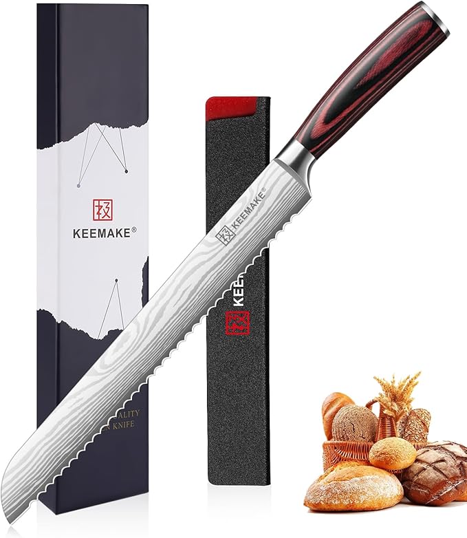 KEEMAKE 10 Inch Bread Knife for Homemade Bread - Ultra Sharp for Serrated Sourdough, Crusty Artisan Loaves, Bagels & Cake, High Carbon Stainless Steel Slicing Knife with Cover & Mom Gift Box