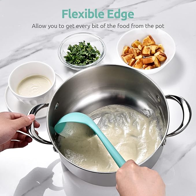 U-Taste 12 Piece Measuring Cups and Spoons Set in 18/8 Stainless Steel, and 600ºF Heat Resistant 13 inch Large Non-Stick Silicone Soup Ladle (Aqua Sky)