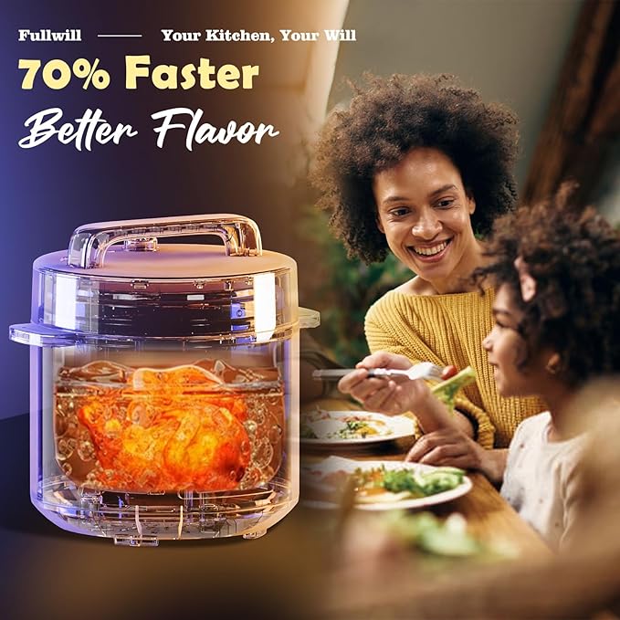 Fullwill 6QT Electric Pressure Cooker, 9-in-1 Multi-Use Programmable Pressure Cooker with Slow Cook, Rice Cook, Steamer, Sauté, Yogurt Maker, Food Warmer, 12+ Safety Features & Ceramic Non-Stick Pot