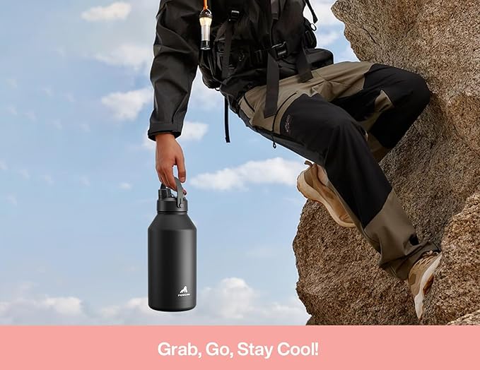 POWCAN 64 oz Insulated Water Bottle with 2-in-1 Straw and Spout Lid, Keep Cold 24H, Leak-Proof, BPA-Free, Double Wall Stainless Steel Water Bottle for Sports, Gym, Travel, and School (Cotton Candy)