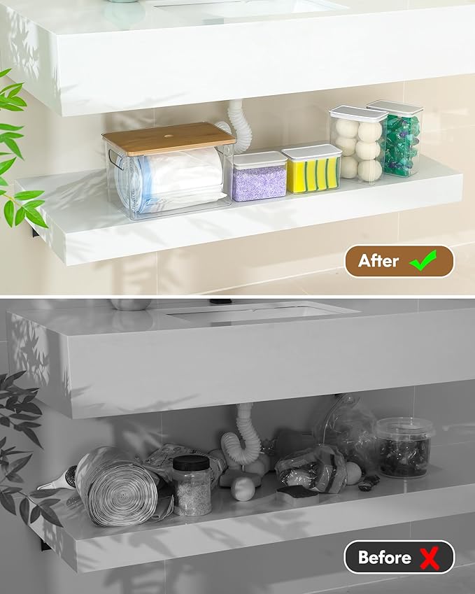 Trash Bag Dispenser Dishwasher Pods Container, 5 in 1 Garbage Bags Holder Under Sink Organizer Acrylic Laundry Pod Detergent Powder Container, Kitchen Pantry Laundry Room Organization Storage