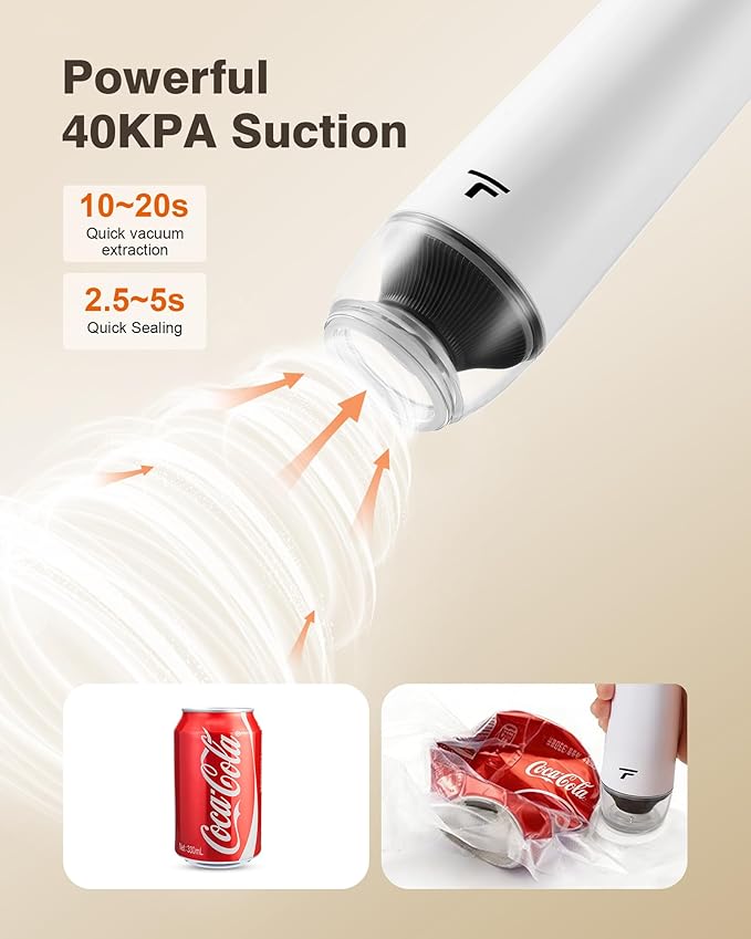 Vacuum sealer for food, Chef’s Design to Preserve Freshness, Compact Handheld Vacuum Sealer with 30 Reusable Bags, Professional-Grade for Food Storage Savers, Pebble
