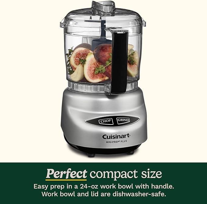 Cuisinart Mini-Prep Plus Food Processor, 24-Ounce Mini Food Processor to Chop Herbs, Vegetables, and Hard Cheese, 24-Ounce Work Bowl, Reversible Stainless Steel Blade, DLC-2A, White