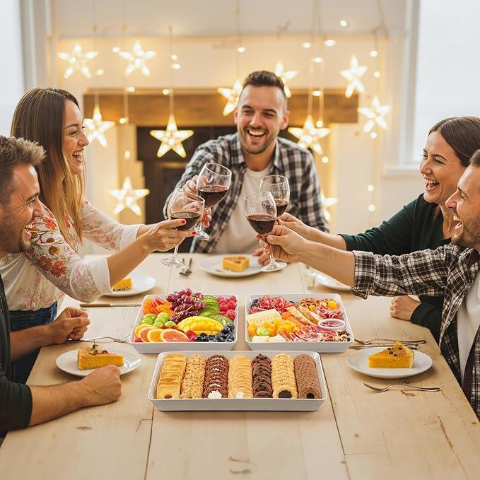 Lifewit Serving Tray for Party Supplies, Reusable Serving Platter for Catering, Snack, Fruit, Charcuterie, Appetizer, Plastic Food Trays, Hosting Essentials, BPA Free, 8 Pcs, Extra Large(16" x 12")