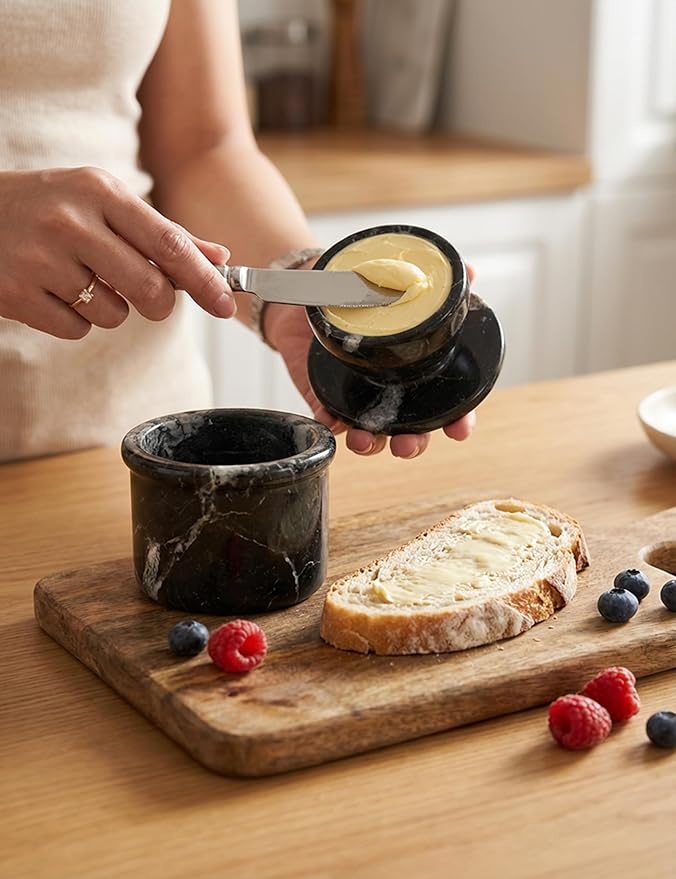 Radicaln Marble Butter keeper 4.25" Inches Black Zebra Handmade French Butter Container For kitchen decor Ideal Butter Dish With Lid For Countertop Butter Crock For Counter With Water