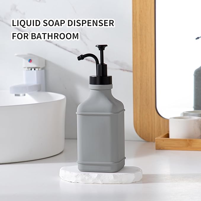 Enra Glass Soap Dispenser,17oz Bathroom Soap Dispenser,Hand Liquid Soap Dispensers with Stainless Steel Pump for Bathroom,Kitchen(Light Gray)