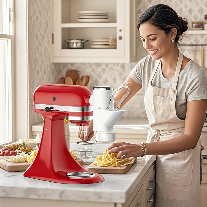 GVODE Gourmet Pasta Press Attachment for KitchenAid Stand Mixer, Pasta Maker KitchenAid Attachment with 7 Interchangeable Pasta Plates
