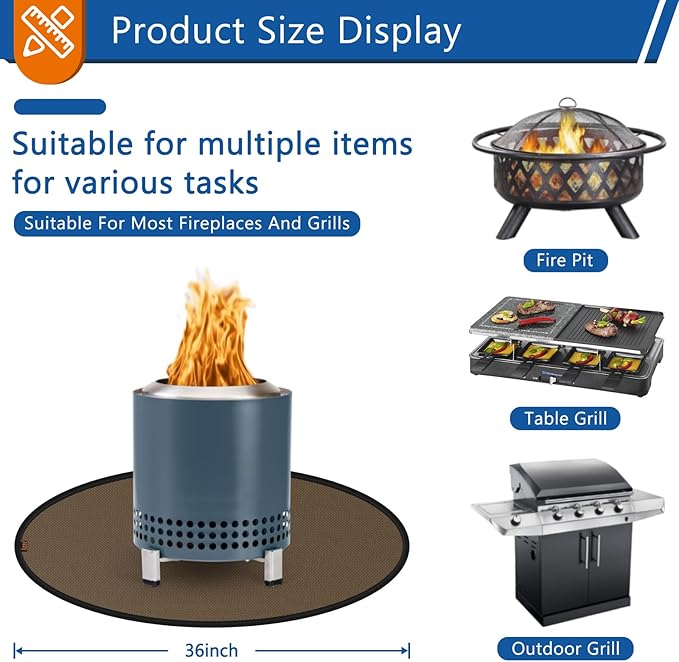 Round Under Grill Mat for Outdoor Grill, 36 Inch Anti-Slip BBQ Floor Mats, Easy to Clean Reusable Fireproof Grill Pad, Oil-Proof Waterproof Protector for Deck Fireplace Pit Mat Brown