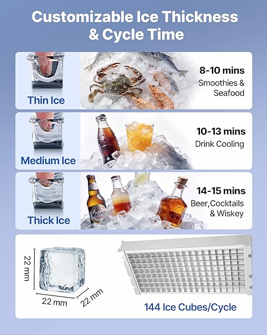VEVOR Commercial Ice Maker Machine, 440 lbs/24h with 85 lbs Storage Capacity, Built-in/Freestanding/Under Counter, Stainless Steel Ice Maker with LED Display & Self-Cleaning, for Home Bar Restaurant