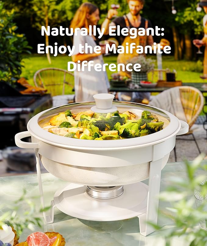Chafing Dishes for Buffet 2PACK, [Game Changer Maifanite-Coated] Chafing Dish Buffet Set Offer The Elegance of Nature, 5QT Food Warmers for Parties Serve for Wedding, Birthday, Church Events, ETC