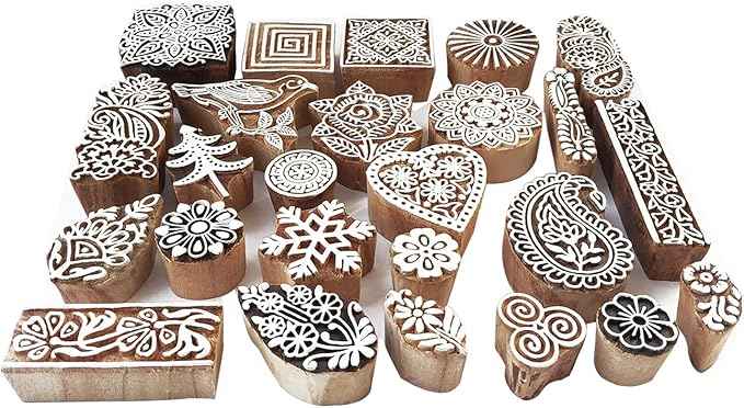 Royal Kraft Assorted Wooden Block Printing Stamps (Set of 25) Bulk01_25A