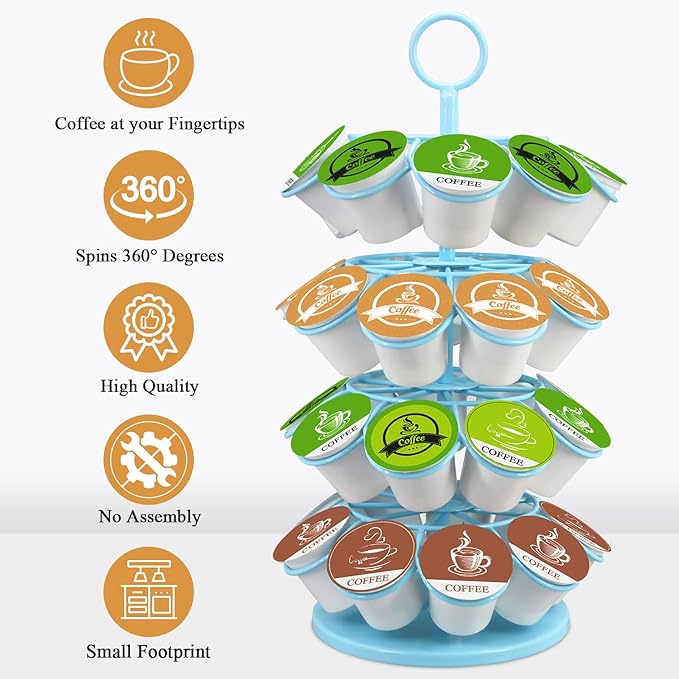 KIMIUP Coffee Pod Holder, Coffee Pod Storage Compatible with K-Cups(36 Pods), Kitchen Detachable Coffee Station Organizer, Spins 360-Degrees(Light Blue)