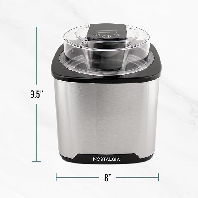 Nostalgia 2-Quart Electric Ice Cream Maker – Make Homemade Ice Cream, Gelato, Sorbet & Frozen Yogurt – No Salt/Ice Needed, Digital Controls, Mix-In Chute & Freezing Gel Canister – Stainless Steel