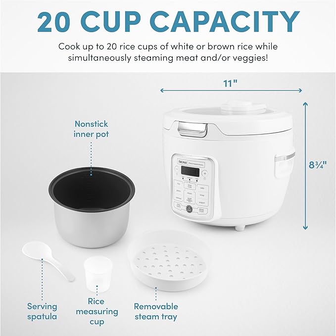 AROMA® Professional Digital Rice Cooker, 10-Cup (Uncooked) / 20-Cup (Cooked), Slow Cooker, Multicooker, Steamer, Oatmeal Cooker, Auto Keep Warm, Sauté-then-Simmer®, 4 Qt, White, ARC-1230W