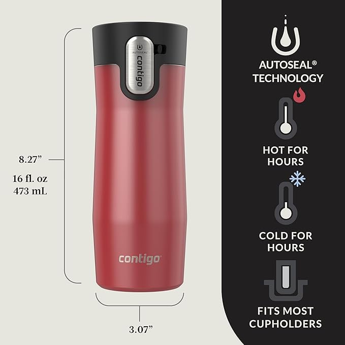 Contigo AUTOSEAL West Loop Vacuum-Insulated Stainless Steel Travel Mug with Easy-Clean Lid 16 oz 2-Pack Goji Berry Frosted Pearl Salt Frosted Pearl