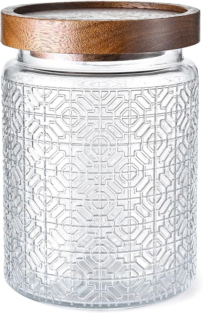 Adodeen 24oz Vintage Glass Canister With Lid Small Glass Jars Wide Mouth Mason Jars Airtight Coffee Canisters Kitchen Storage Containers For Sugar Tea Spice Flour Candy Cookie Cereal Cute Decorative