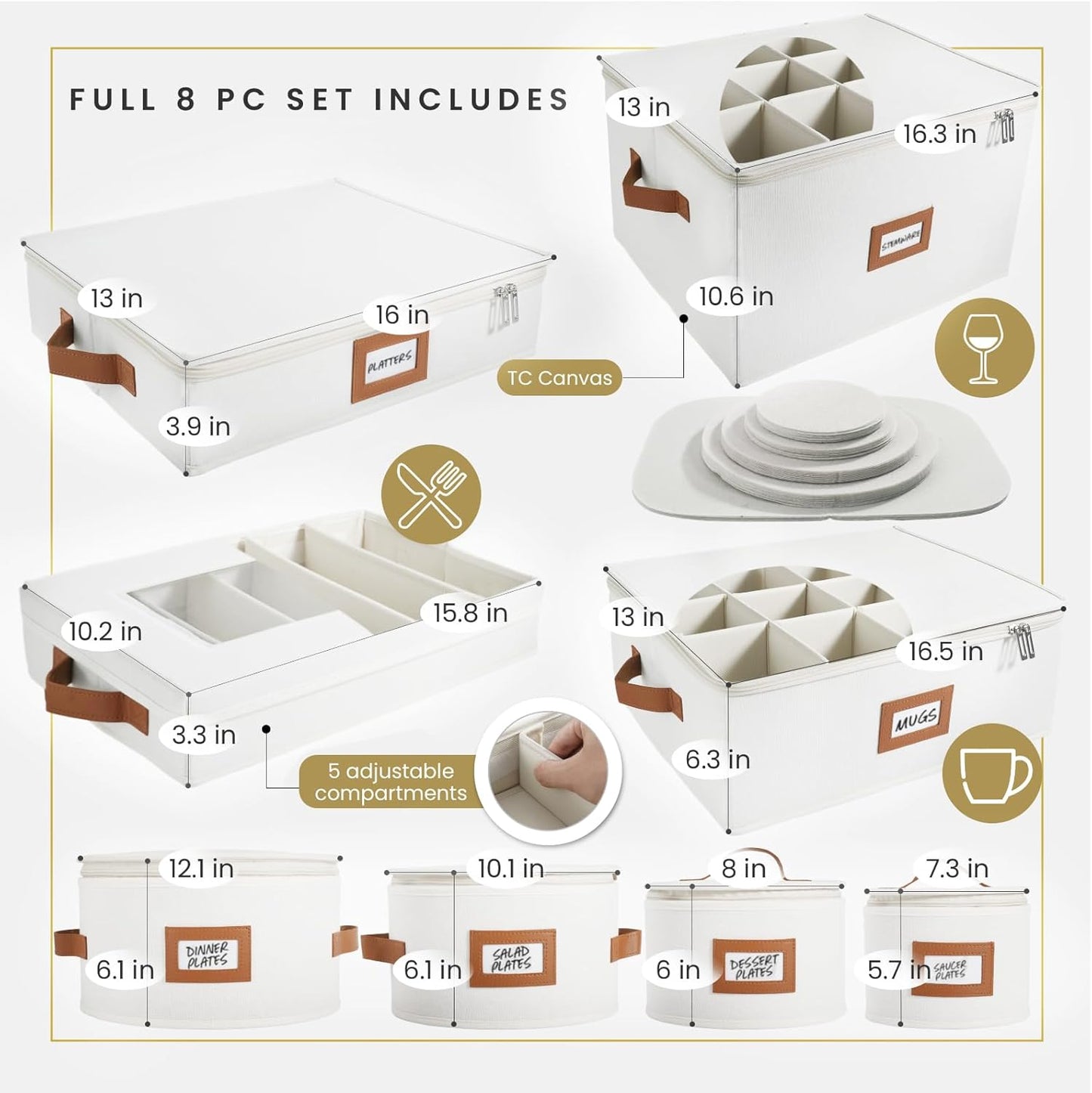 HOMELUX THEORY Hard Shell China Storage Containers, 6pc Ivory Mug & Plate Storage Box, Kitchen Storage Bins With Lids, Heavy Duty Moving Box with Handles for Dishes, Glassware, Stemware, Cup & Mug