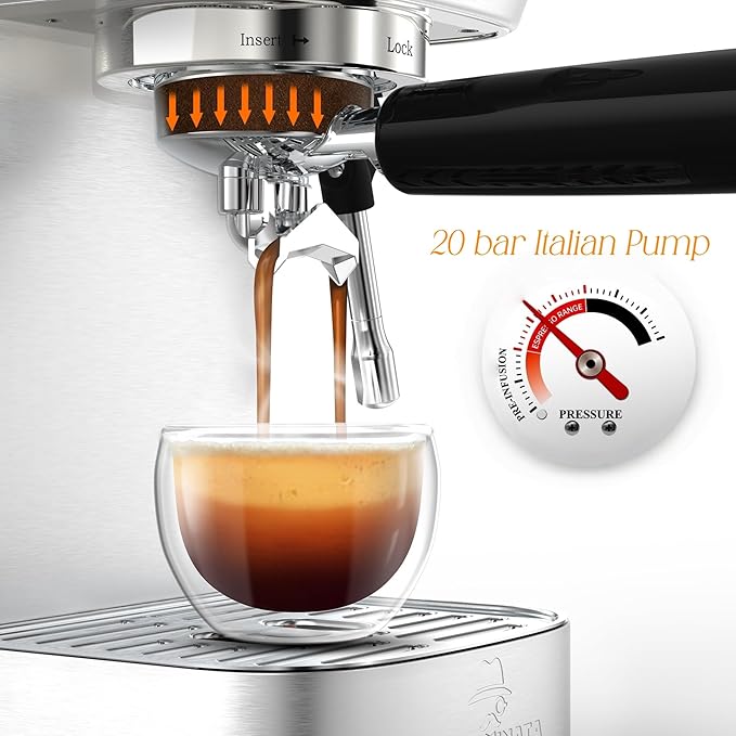 MAttinata Espresso Machine 20 Bar, Espresso Coffee Maker with Professional Milk Frother Steam Wand for Cappuccino & Latte, 49oz Removable Water Tank for Home, Stainless Steel