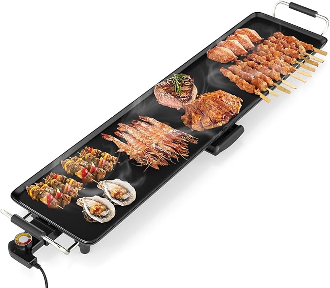 LDAILY Extra Large Nonstick Electric Griddle, Teppanyaki Grill BBQ W/ 4 Adjustable Temperature, Even Heating & Handles, Long Table Top Pancake Griddle Grill for Indoor & Outdoor Party, Camping（35’’）