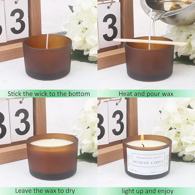 MILIVIXAY 20 Pack 4 OZ Frosted Amber Glass Candle Jars with Lids and Candle Making Kits - Bulk Wide Mouth Small Empty Candle Jars for Making Candles - Spice, Powder Containers.