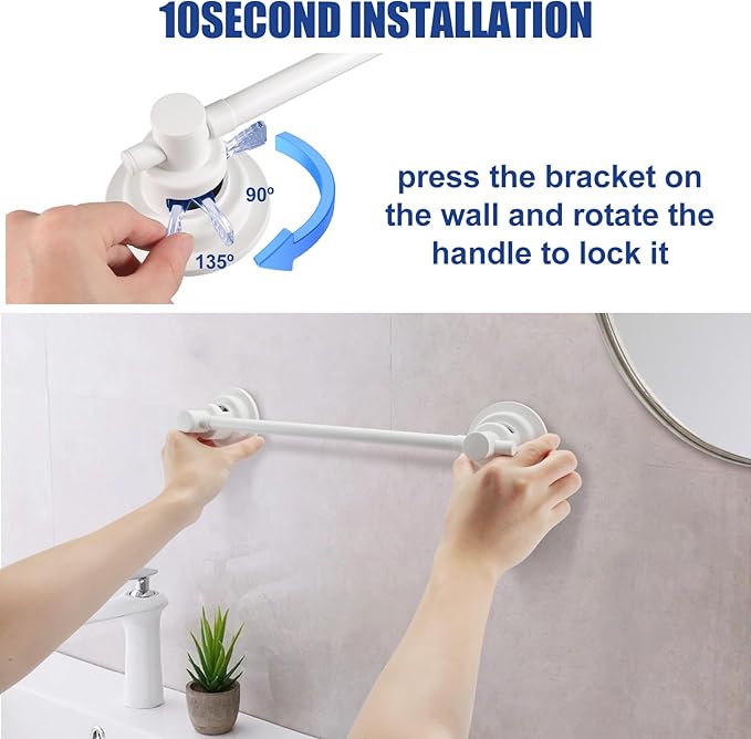 SLIIMU Suction Cup Towel Bar for Shower with 5 Hooks, 17-28 Inch Adjustable Long Bathroom Wall Washcloth Rack,Extendable Glass Shower Door Suction Rag Holder,Towel Rod for Bath Kitchen (White)