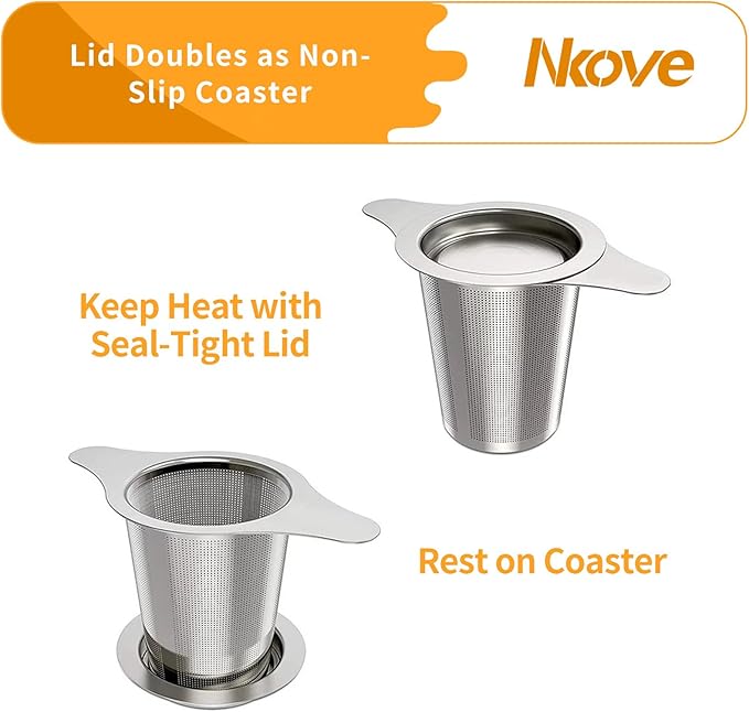 NKOVE Universal Tea Infuser with Lid Stainless Steel Filter Fits Mugs Cups Teapots Food Grade