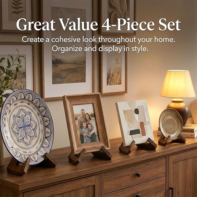 4 PCS Plate Stand for Display, 6.5 Inch Bowl Display Stands Wooden Plate Stand Pine Decorative Plates Holder for Plates, Bowls, Photos-6.5" H X 4.72" W X 8.27" D (For Items Under 13.8" In Depth)