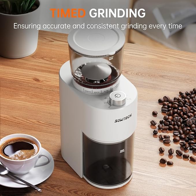 SOWTECH Conical Burr Coffee Grinder, Adjustable Electric Mill, 38 Precise Grind Settings, Precision Timer, for Espresso, Drip and French Press, Home &Office, Black