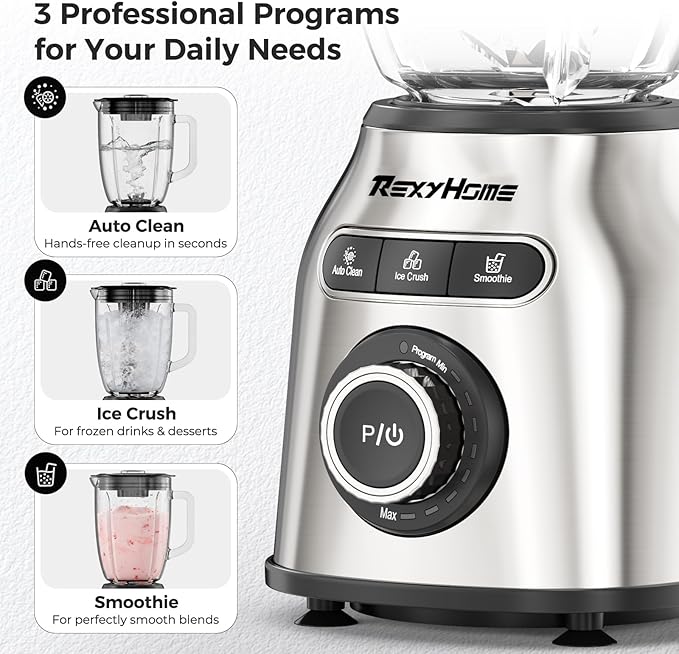 Blender with 3 Programs, 1000W Heavy-Duty Countertop Blenders for Kitchen, 59 Oz Glass Jar, Auto Clean 8-Speeds & Pulse Function Blender for Smoothies, Shakes, Ice Crushing & Frozen Fruit