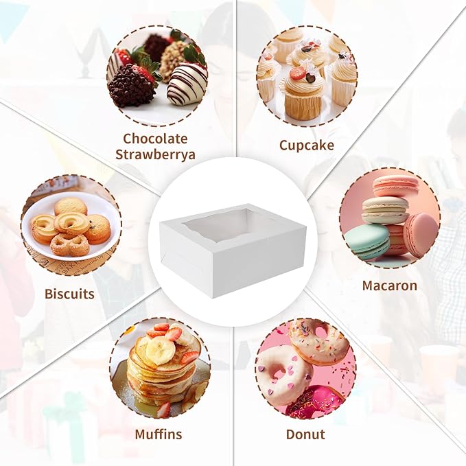 Bento Cake Box With Cupcakes, Clear Window 9 Holes Bento Combination,12 Sets: Cookie Boxes Fit 8 Regular Cupcake and Mini Cakes, Christmas Wedding Birthday Party (White/clear, 1+8/12pcs)