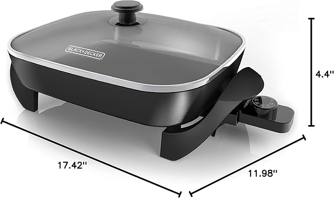BLACK+DECKER Electric Skillet,Variable Temperature Control,Nonstick Cooking Surface,Dishwasher Safe,Tempered Glass Lid,12"x15",(Pack of 2)