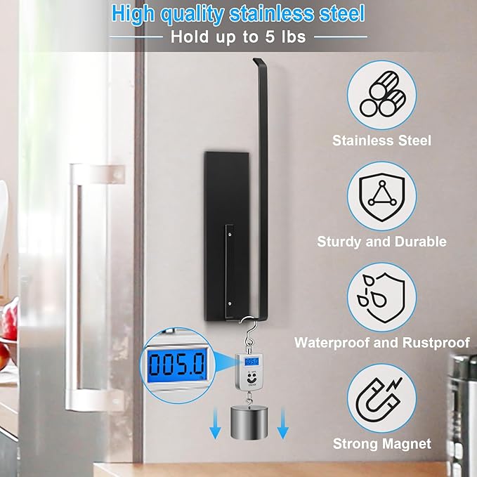 Paper Towel Holder Black, Toilet Paper Roll Holder Magnetic Towel Rack Wall Mount Fridge Organizer Shelf for Towels Rolls Bar Bathroom Toilet Pantry RV Essentials Kitchen Organizers and Storage 2 Pack