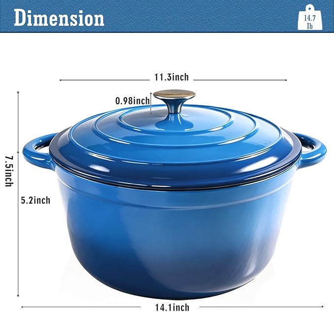 COOKWIN 6QT Enameled Cast Iron Dutch Oven with Lid, Heavy-Duty & Non-Stick Cookware Pot for Braising, Stews, Roasting, Bread Baking - Oven & Stovetop Safe