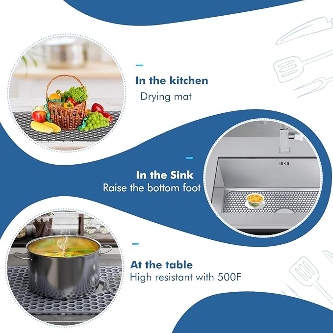 Bestjing Silicone Sink Protectors for Kitchen Sink with Center Drain - 29.7"x 15.5" Kitchen Protector Accessory, Non-Slip Heat Resistan Mat for Bottom of Farmhouse Stainless Steel Porcelain (Gray)