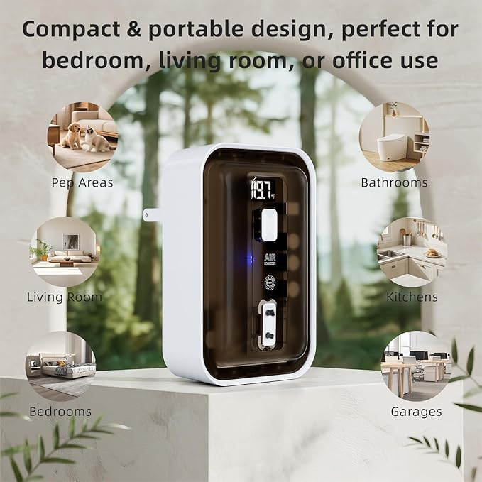 Plug-In Air Ionizers & Ionic Air Purifier — Negative Ion Generator, Ozone-Free Filterless Odor Eliminator, Pet & Litter Box Deodorizer, Quiet Bedroom/Kitchen/Bathroom Freshener with LED Light, Brown