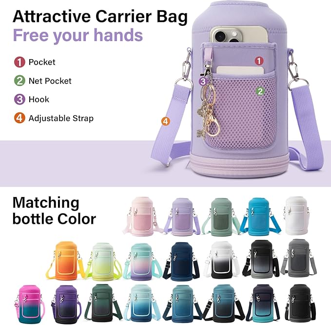 DYSANKY Insulated Water Bottle | Thickened Stainless Steel Vacuum Metal | Portable Sports Half Gallon Large Water Jug for Gym and Hiking with Straw, Carrier Bag, Handle Strap | BPA-Free 64 oz