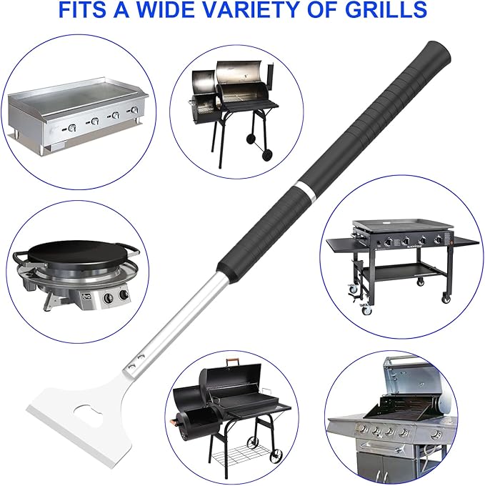 Extra Length Griddle Scraper,Griddle Cleaning Scraper with 16" 7 Handle,Heavy Duty Stainless Steel Grill Scraper,Flat top griddles Grill Accessories Cleaning Kit for Indoor,Outdoor