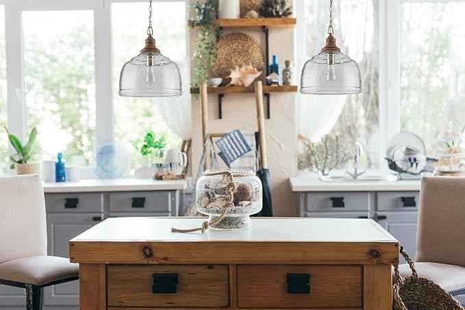 Capital Lighting 330318GY Julian Coastal Style Clear Organic Rippled Glass Pendant with Handcrafted Mango Wood Finial, 1-Light 60 Watt, 16" H x 14" W, Grey Wash