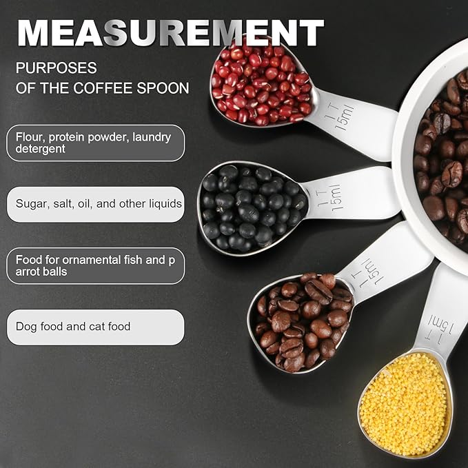 Safring Coffee Scoop Set, Tablespoon Scoop 2 Pc Set (1 Tbsp & 2 Tbsp), Stainless Steel Measuring Spoons for Ground Coffee with Short Handles, for Tea, Sugar, or Flour