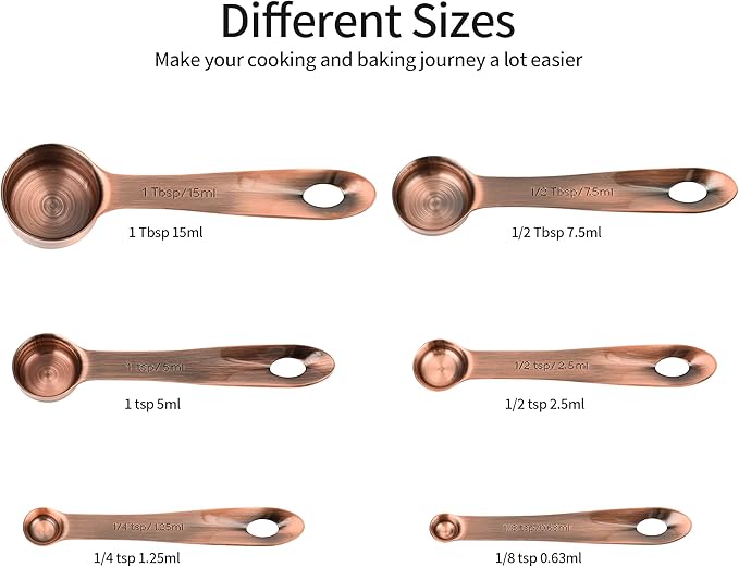 Copper Measuring Cups and Spoons Set 16, Dry&Liquid Stainless Steel Measuring Cups and Spoons, 7 Metric&US Measing Cups & 6 Measuring Spoons & Measure Equivalents for Kitchen&Baking