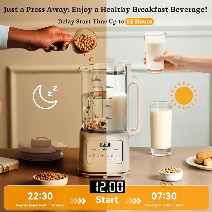 10 in 1 Nut Milk Maker Machine, 55oz Automatic Soy Milk Maker Blender, Homemade Soy Milk, Almond Milk, Oat Milk,Juice, Plant Based and Non Dairy Beverages (white)