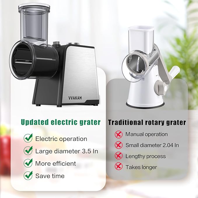 5-In-1 Electric Cheese Grater,300W Salad Maker,Electric Grater for Block Cheese,Kitchen Electric Food Slicer Shredder,Chopper for Vegetables Cucumber Carrots Cabbage Nuts(Red)