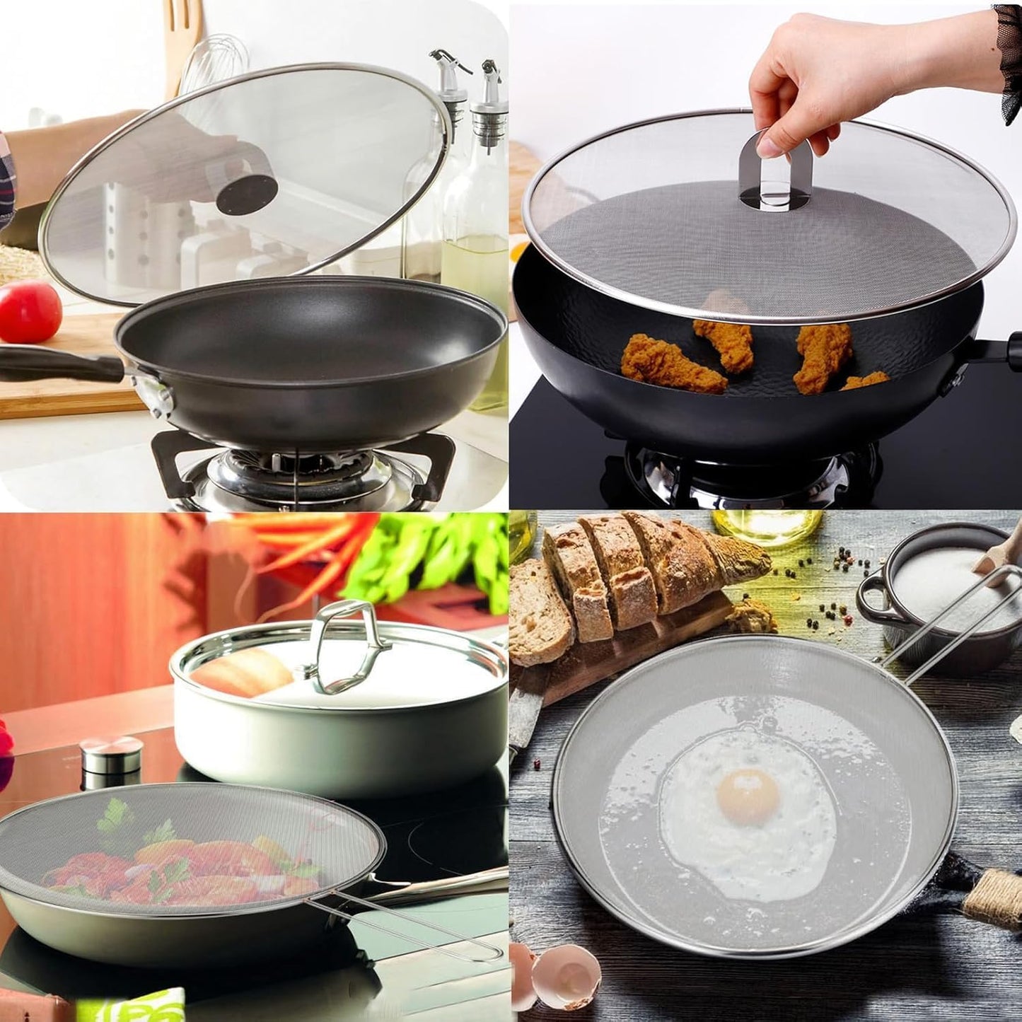Homestia Splatter Screen for Kitchen, 304 Stainless Steel Fine Mesh Splatter Screen for Frying Pan, 10” Grease Splatter Guard with Fold Flat Knob