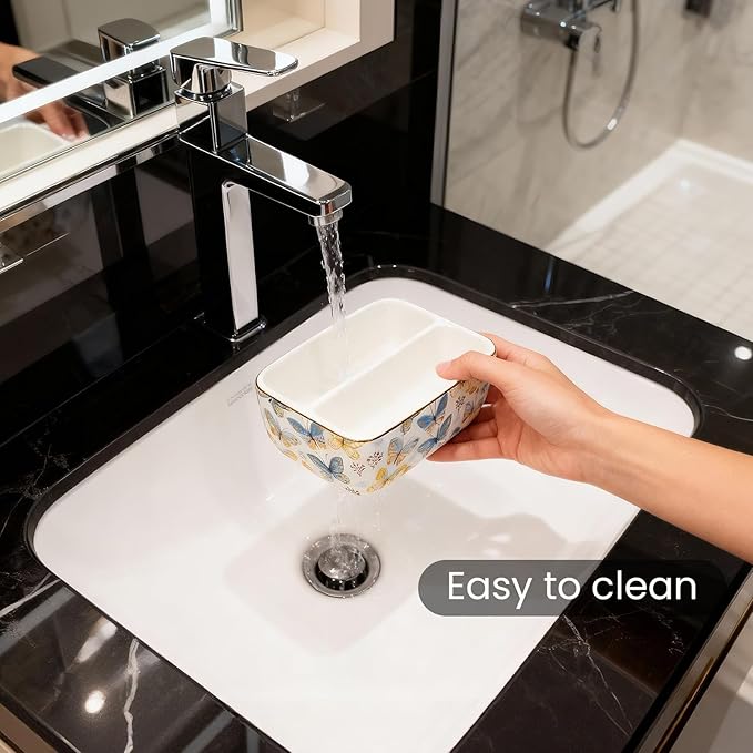 2 Compartments Ceramic Sponge Holder for Kitchen Sink, Cute Floral Pattern Countertop Dish Sponges Holder Soap Sink Organizer Caddy Farmhouse Home Kitchen Decor Butterfly